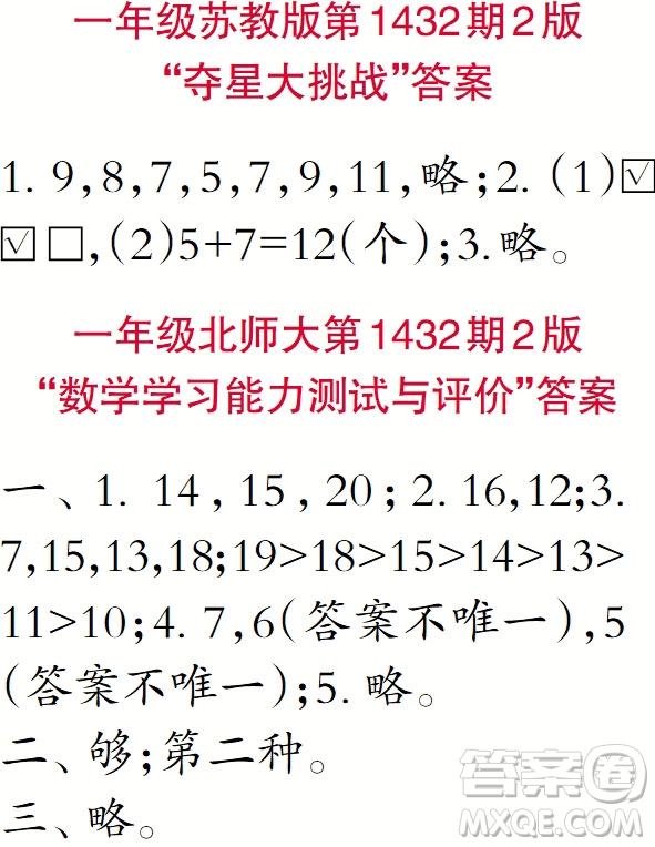 小學(xué)數(shù)學(xué)報(bào)2018一年級(jí)第1432期答案