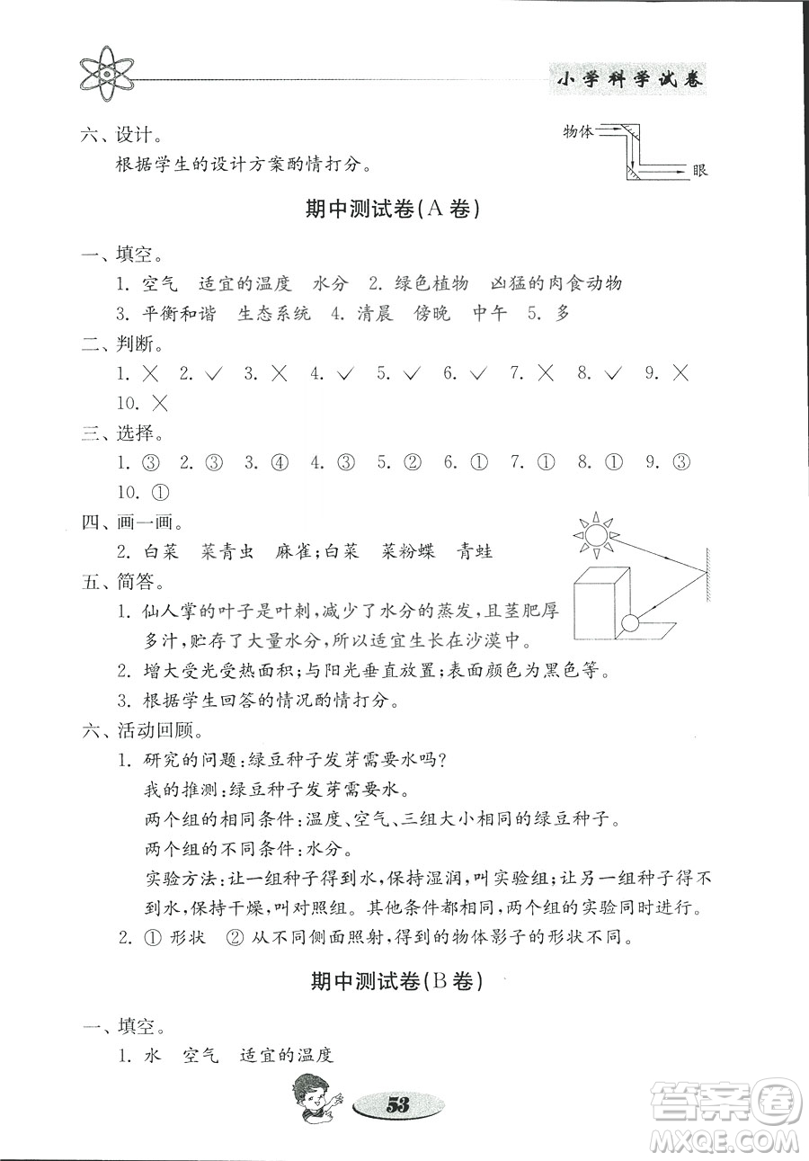 2018年金鑰匙小學(xué)科學(xué)試卷教科版五年級上冊參考答案