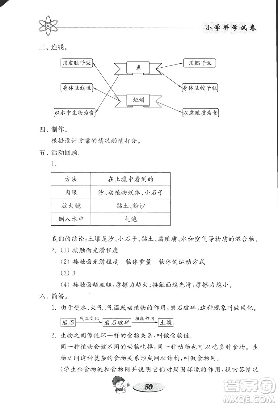 2018年金鑰匙小學(xué)科學(xué)試卷教科版五年級上冊參考答案