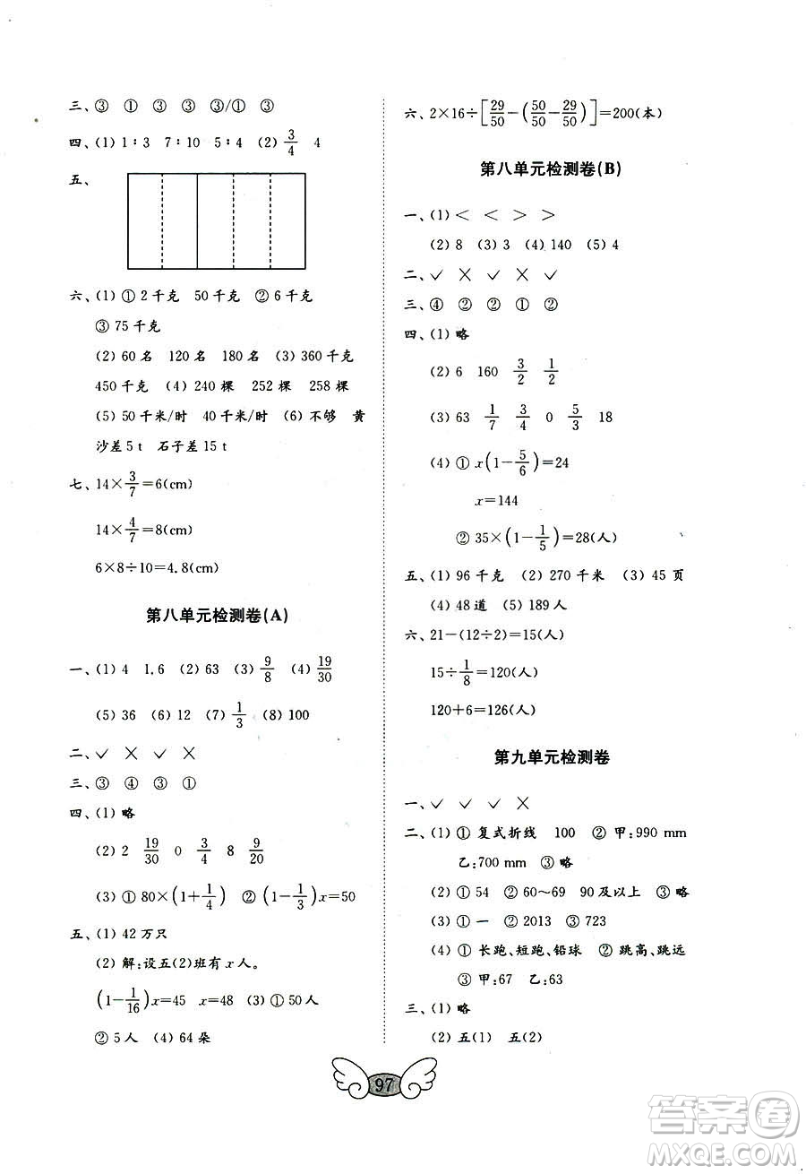 9787532855216五四制2018秋數(shù)學(xué)五年級(jí)上冊(cè)金鑰匙試卷參考答案