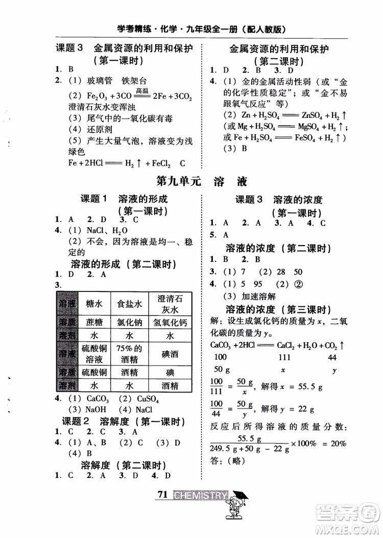 2018南粵學(xué)典學(xué)考精練九年級化學(xué)全一冊人教版練習(xí)冊參考答案