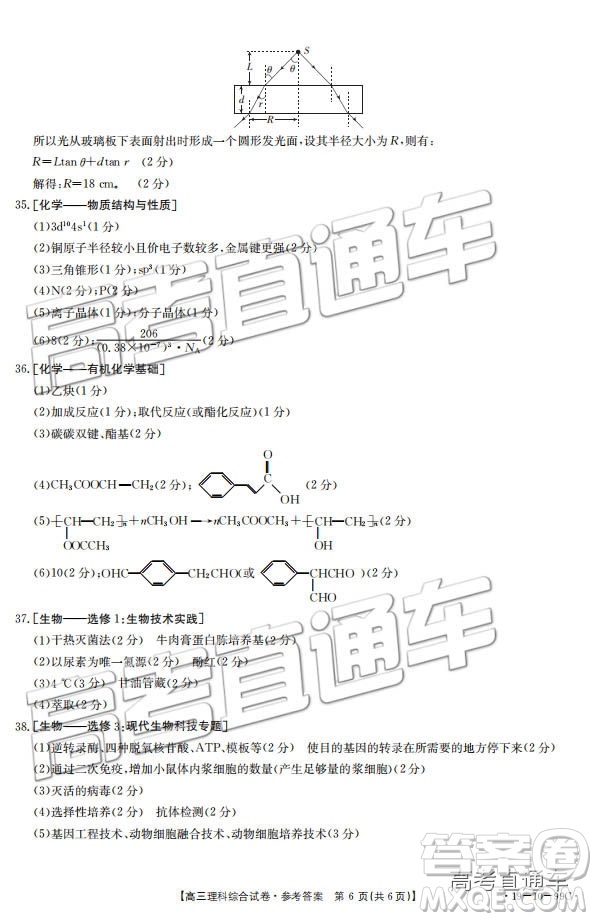 2018年12月四川金太陽百校聯(lián)考百千聯(lián)考99C理綜參考答案