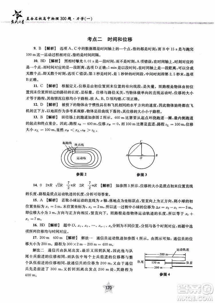 交大之星2019版直擊名校高中物理300題力學一參考答案