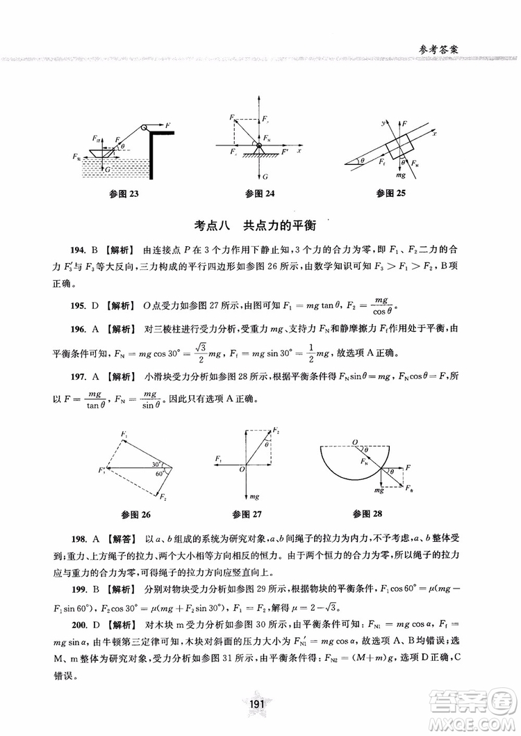 交大之星2019版直擊名校高中物理300題力學一參考答案