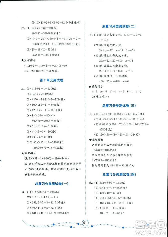 2018秋金鑰匙試卷小學數(shù)學五年級上冊金版人教版參考答案