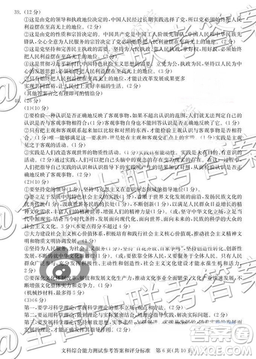 華大新高考聯盟2019屆高三11月教學質量測評文綜參考答案