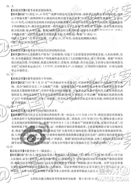 華大新高考聯盟2019屆高三11月教學質量測評文綜參考答案