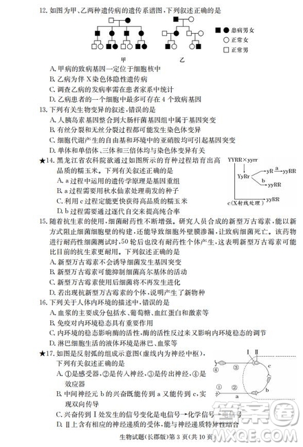 湖南省長郡中學(xué)2019屆高三12月月考生物試題及答案