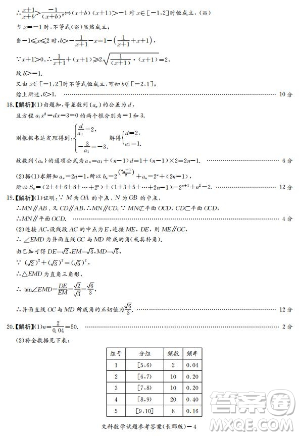 湖南省長郡中學2019屆高三12月月考數學文科試題答案