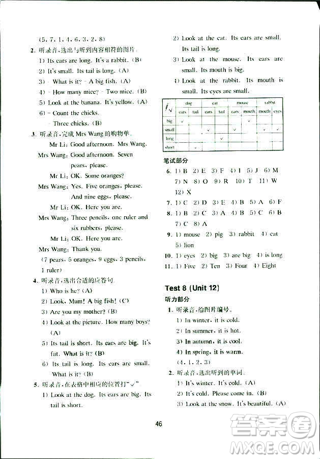 2018年牛津英語基礎(chǔ)訓(xùn)練三年級上冊9787544443937參考答案