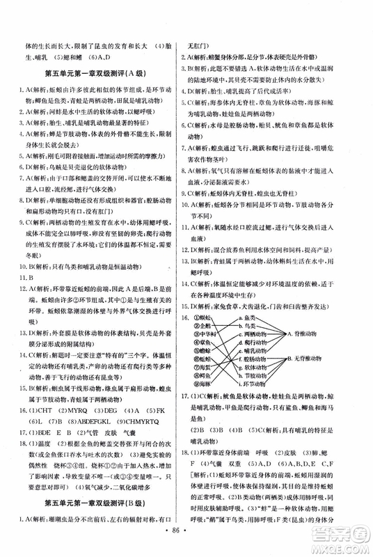 2018年長江全能學案同步練習冊八年級上冊生物學人教版參考答案