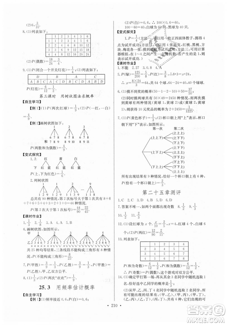 2018年長(zhǎng)江全能學(xué)案同步練習(xí)冊(cè)九年級(jí)全一冊(cè)人教版參考答案