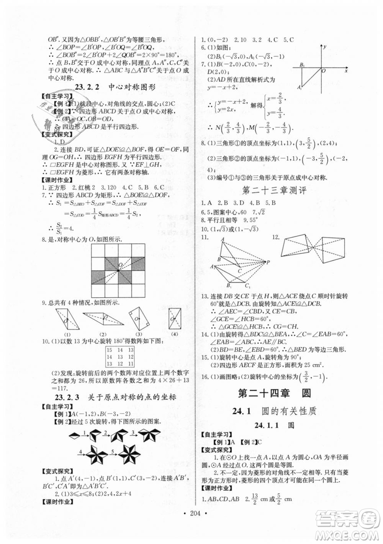 2018年長(zhǎng)江全能學(xué)案同步練習(xí)冊(cè)九年級(jí)全一冊(cè)人教版參考答案