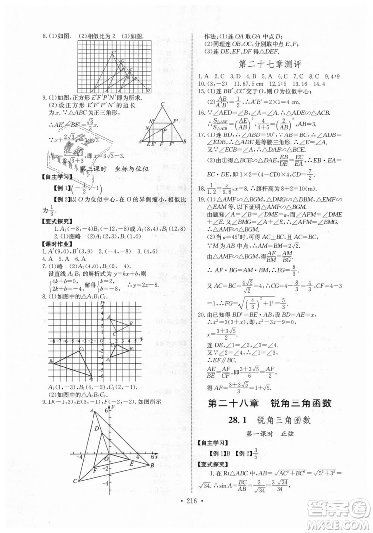 2018年長(zhǎng)江全能學(xué)案同步練習(xí)冊(cè)九年級(jí)全一冊(cè)人教版參考答案