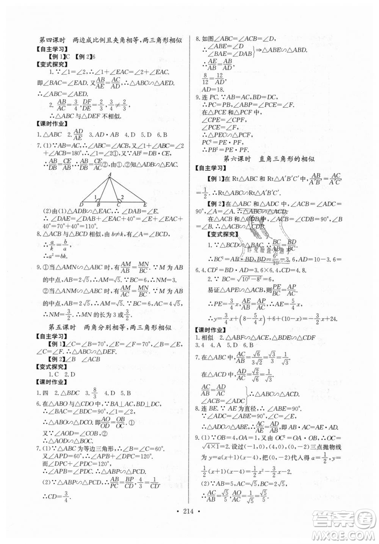 2018年長(zhǎng)江全能學(xué)案同步練習(xí)冊(cè)九年級(jí)全一冊(cè)人教版參考答案