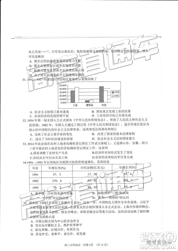 2019南充一診文綜試題及參考答案