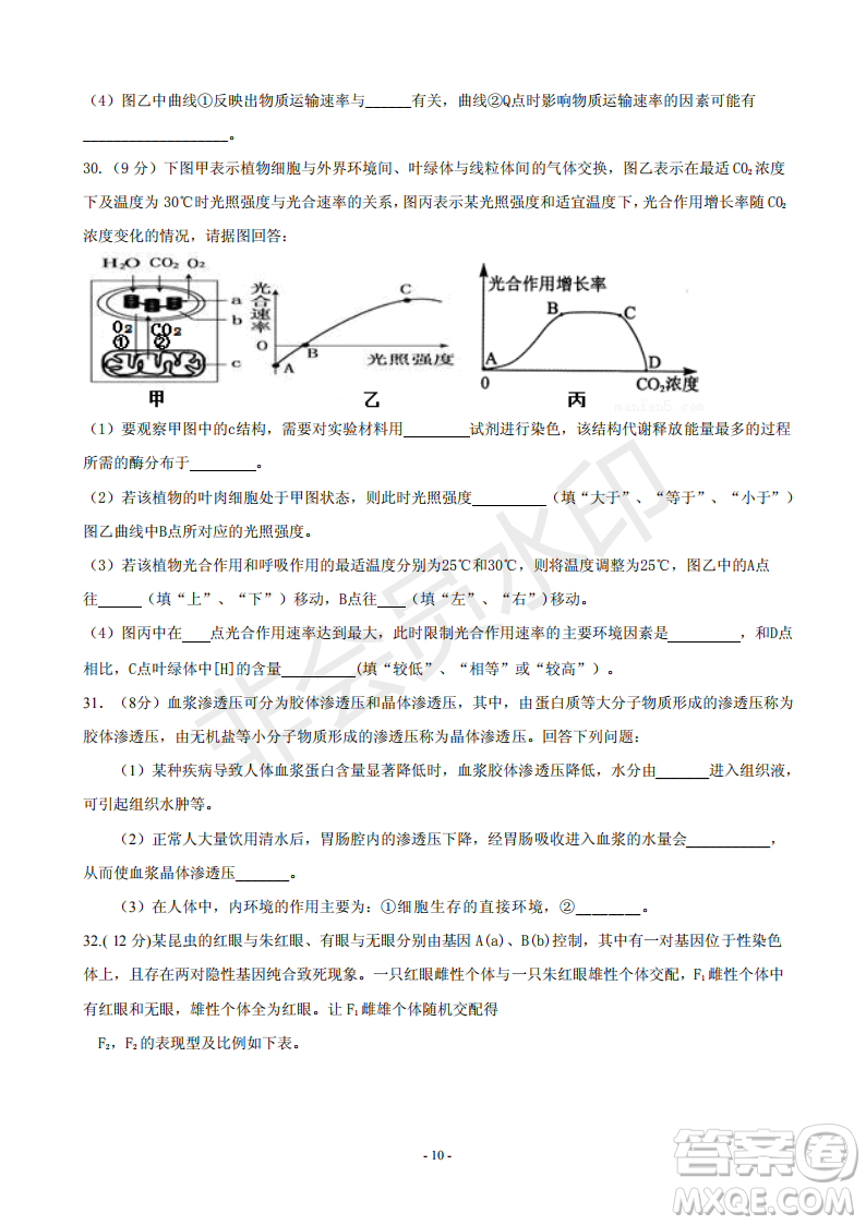 2019屆河北省承德市第一中學高三上學期第三次月考理科綜合試題及參考答案