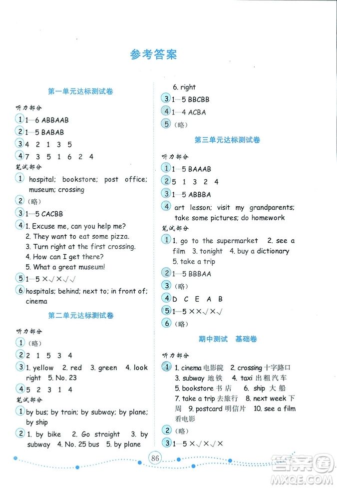 9787532898756小學(xué)英語2018秋六年級(jí)上冊(cè)金版人教版PEP金鑰匙試卷答案