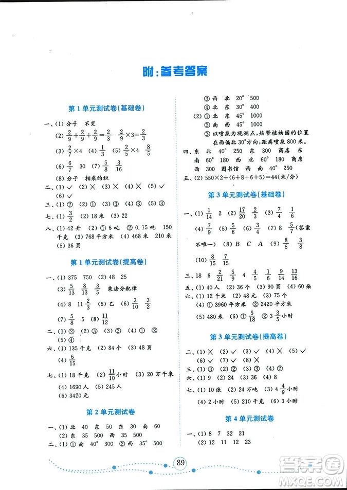 2018秋小學(xué)數(shù)學(xué)六年級(jí)上冊(cè)金版人教版金鑰匙試卷9787532898701參考答案