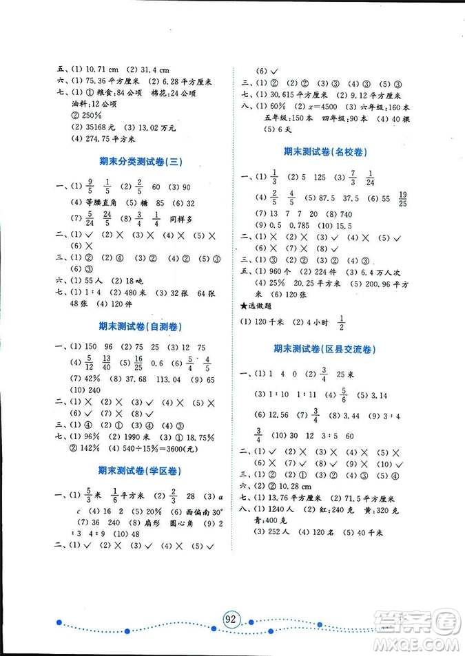 2018秋小學(xué)數(shù)學(xué)六年級(jí)上冊(cè)金版人教版金鑰匙試卷9787532898701參考答案