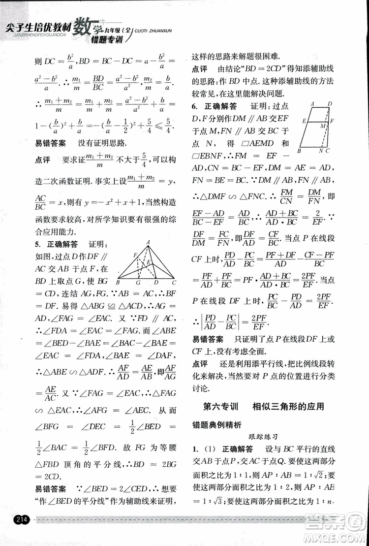 2018年尖子生培優(yōu)教材錯題專訓九年級全一冊數(shù)學參考答案