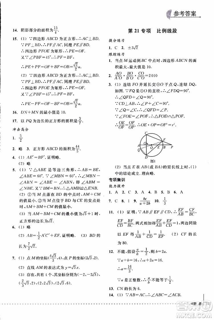 2018年尖子生培優(yōu)教材專項(xiàng)集訓(xùn)數(shù)學(xué)初中綜合版參考答案