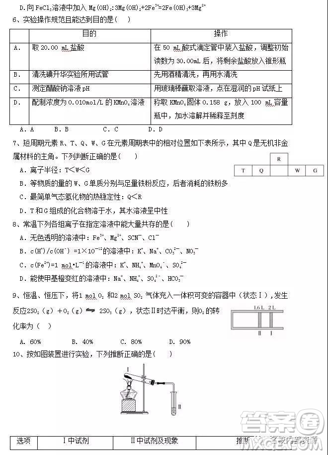 哈六中2019屆高三上學期12月月考理綜試卷及答案