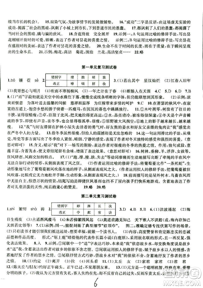 2018秋金鑰匙沖刺名校大試卷七年級(jí)上冊(cè)語(yǔ)文配國(guó)標(biāo)全國(guó)版參考答案