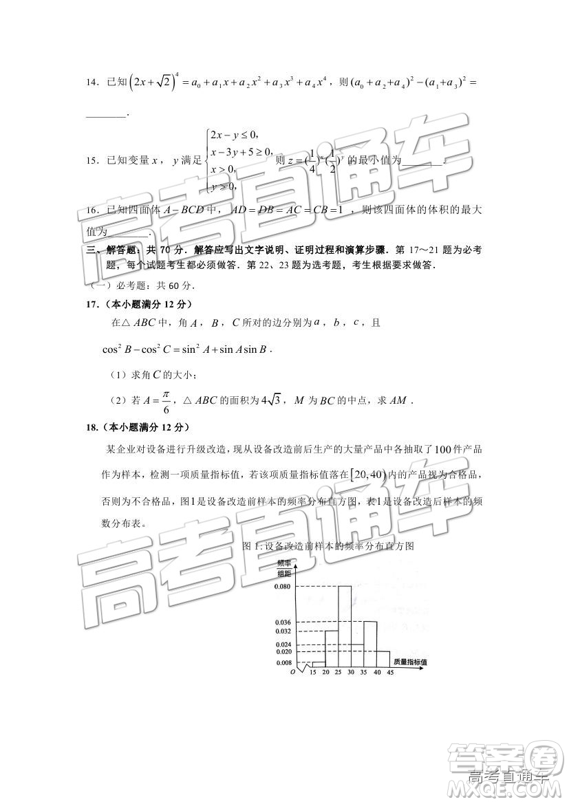 2019廣州調(diào)研高三理數(shù)試題及參考答案