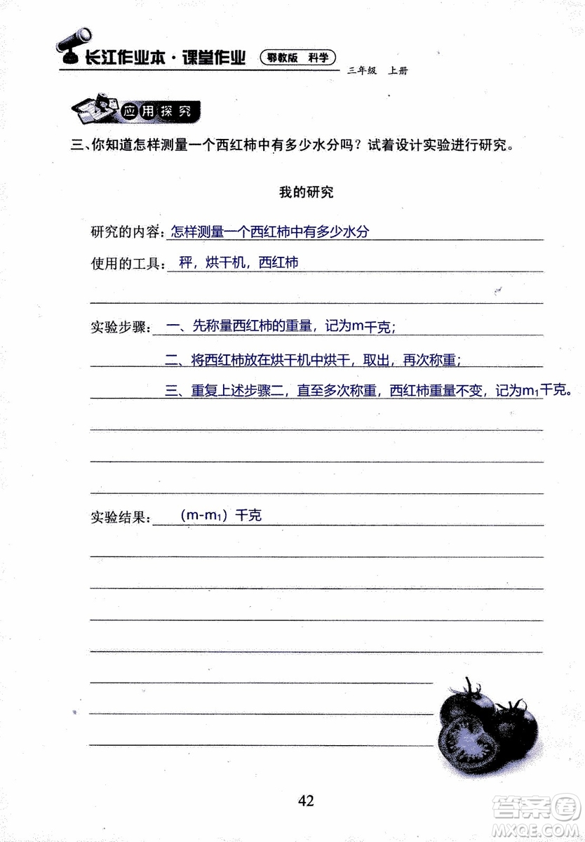 2018年長江作業(yè)本課堂作業(yè)科學(xué)三年級上冊鄂教版參考答案