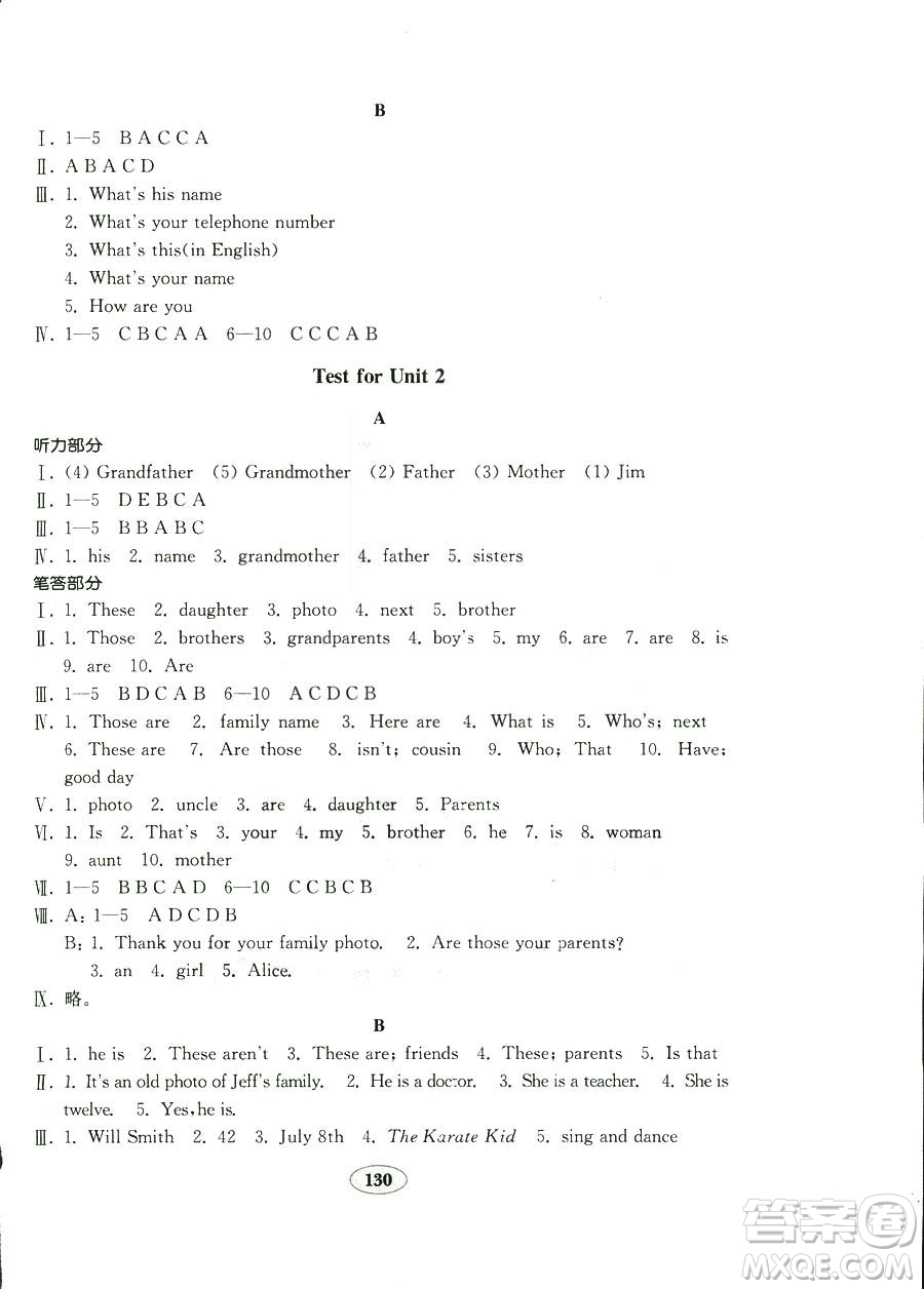 2018秋金鑰匙試卷英語新目標(biāo)人教版七年級(jí)上冊(cè)9787532872855參考答案