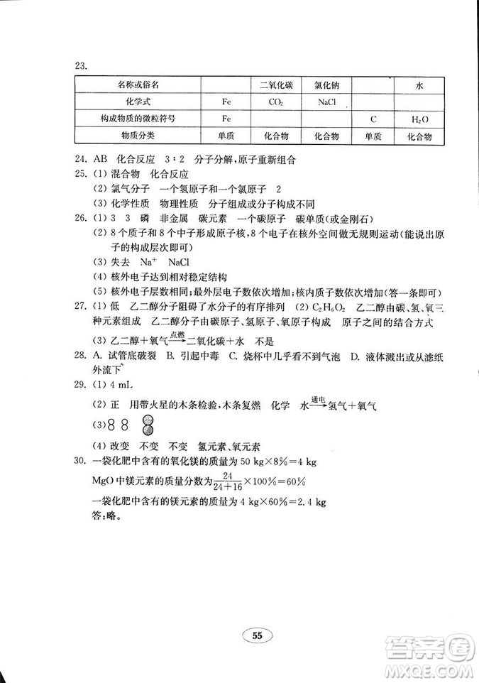  9787532873425化學八年級上冊魯教版五四制金鑰匙試卷2018秋答案