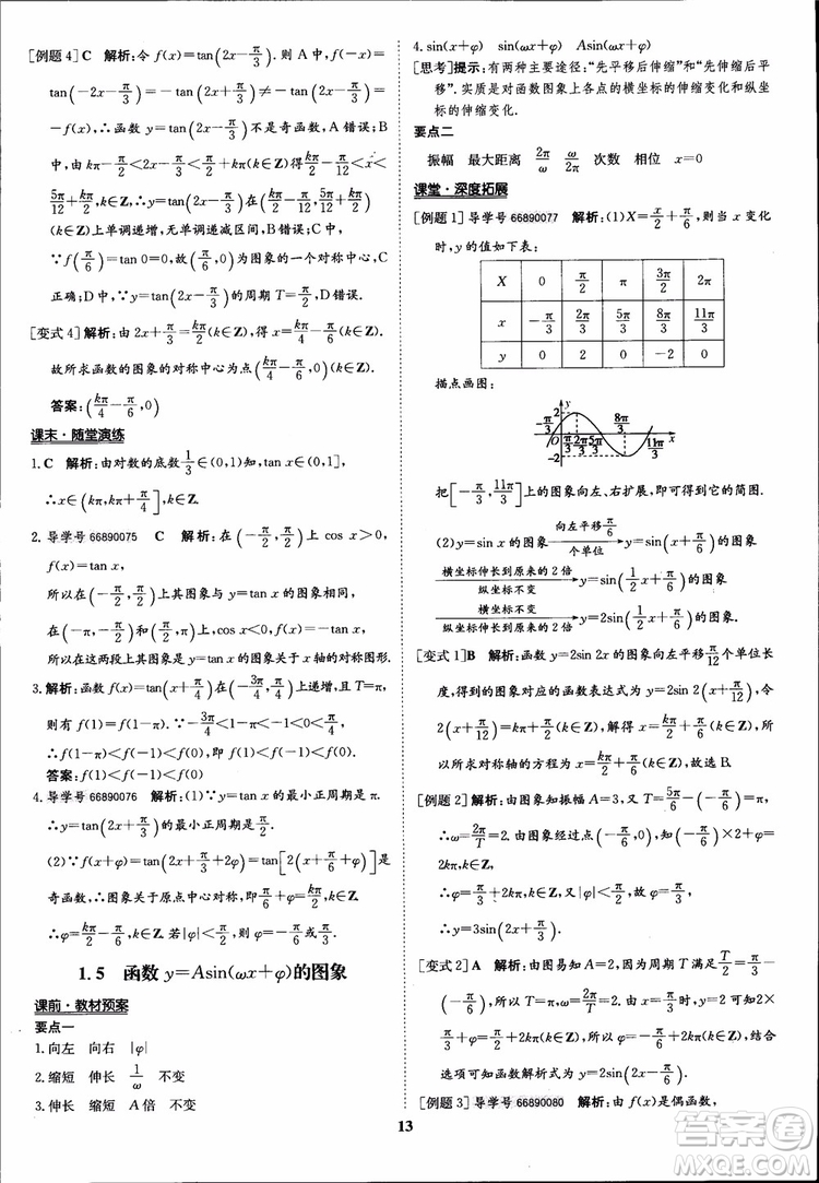 2018年?duì)钤獦騼?yōu)質(zhì)課堂數(shù)學(xué)必修4人教版學(xué)生用書(shū)參考答案