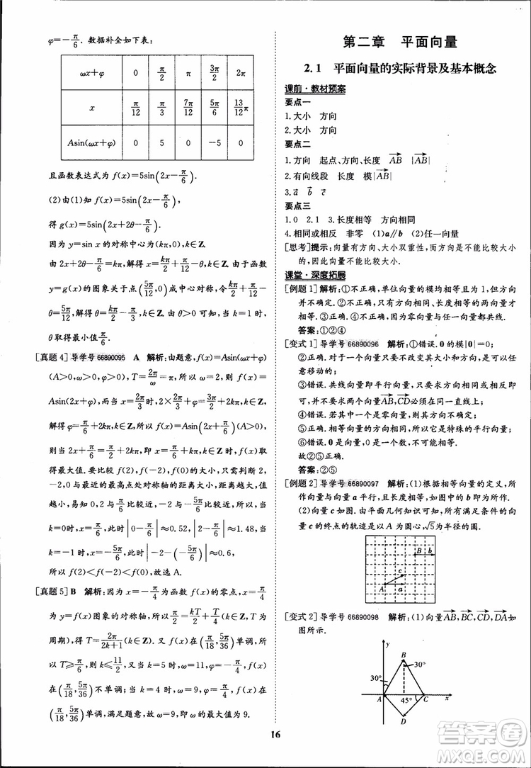 2018年?duì)钤獦騼?yōu)質(zhì)課堂數(shù)學(xué)必修4人教版學(xué)生用書(shū)參考答案