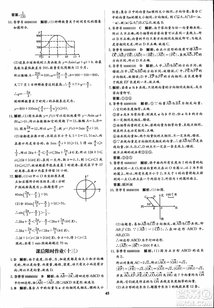 2018年?duì)钤獦騼?yōu)質(zhì)課堂數(shù)學(xué)必修4人教版學(xué)生用書(shū)參考答案