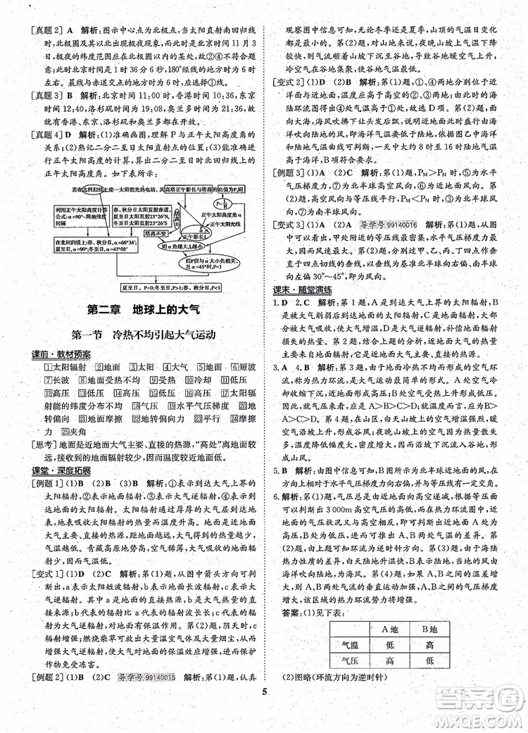 王后雄設(shè)計(jì)2018版狀元橋優(yōu)質(zhì)課堂高中地理必修1人教版參考答案