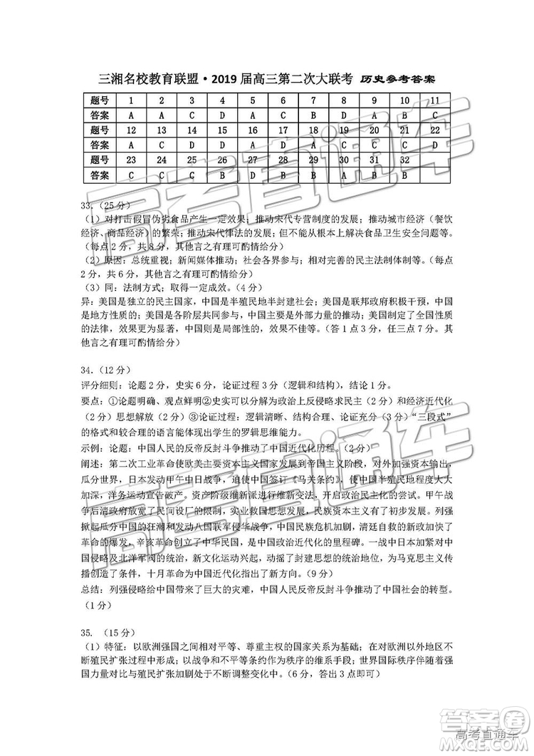 2019屆湖南省三湘名校教育聯(lián)盟高三第二次大聯(lián)考文綜試題及參考答案