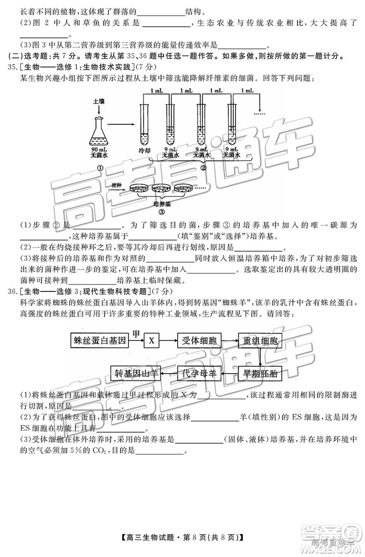 2019湖南省三湘名校教育聯(lián)盟高三第二次大聯(lián)考理綜試題及參考答案