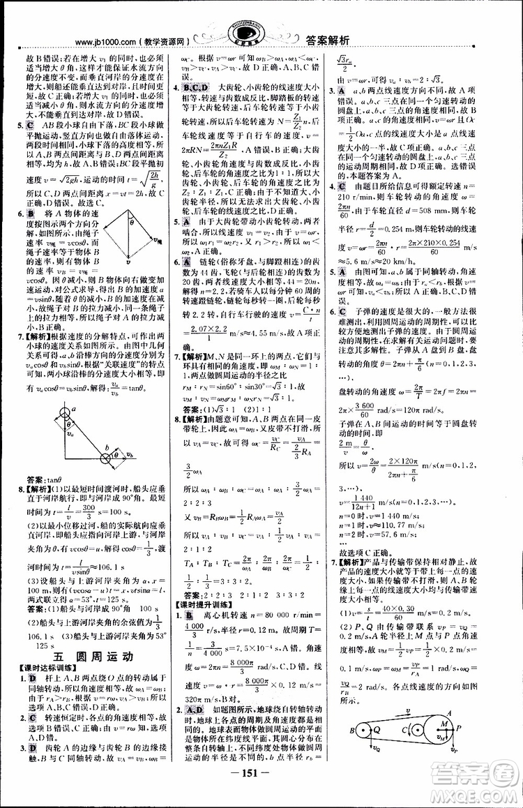 2019版世紀金榜課時講練通人教版RJ物理必修2參考答案