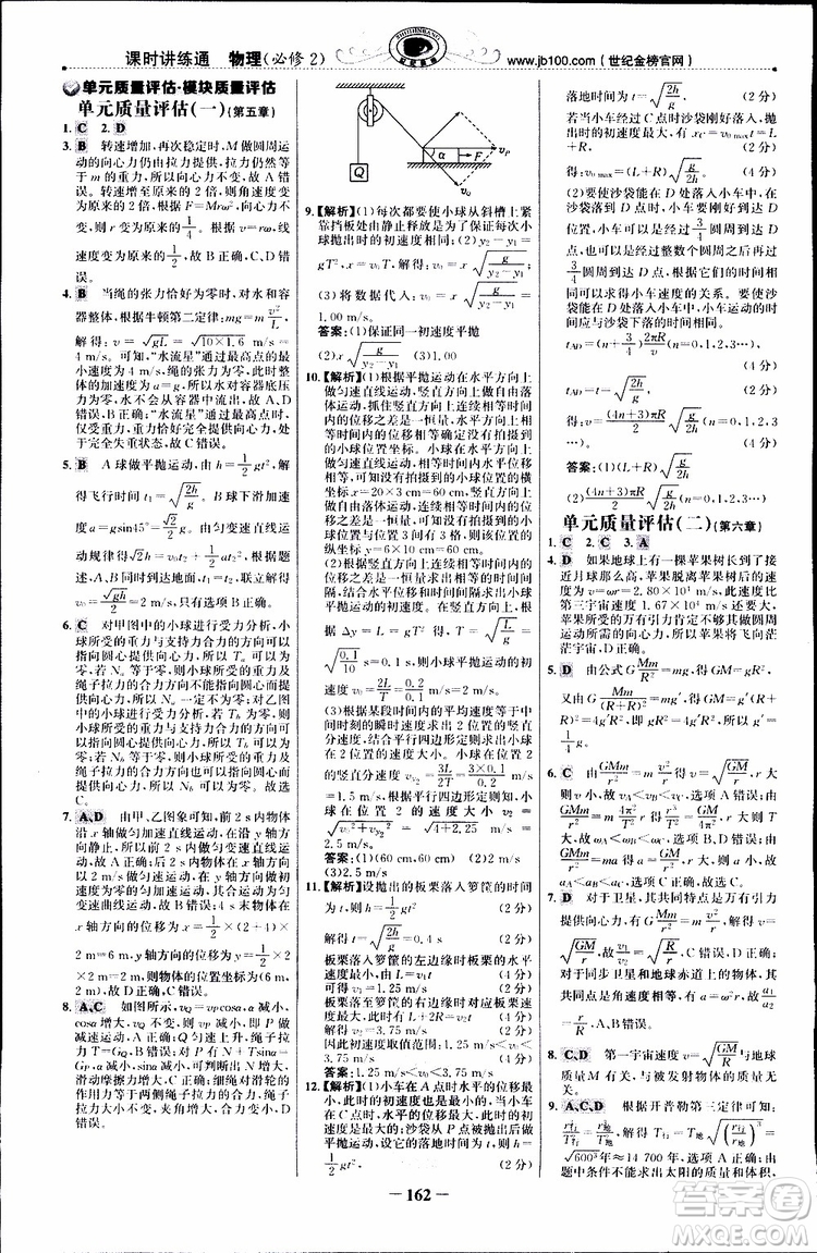 2019版世紀金榜課時講練通人教版RJ物理必修2參考答案