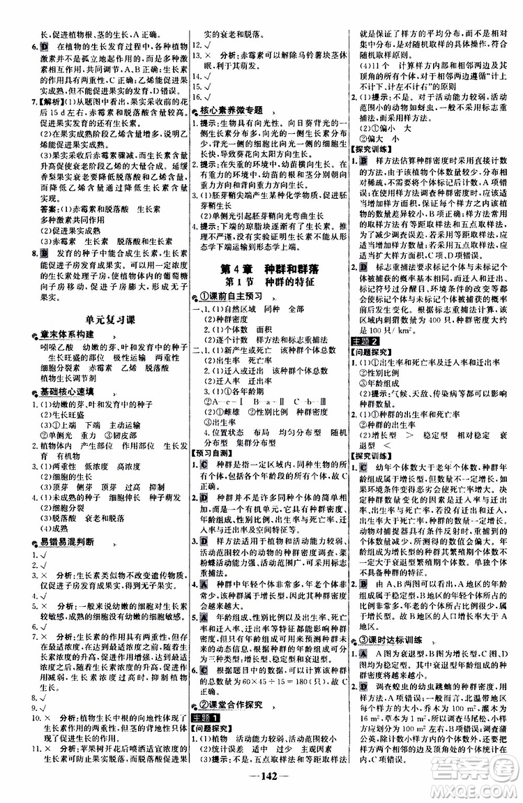 2018年世紀(jì)金榜人教版生物必修3課時(shí)講練通參考答案