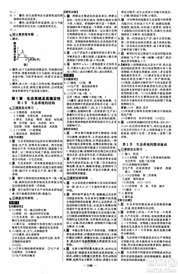 2018年世紀(jì)金榜人教版生物必修3課時(shí)講練通參考答案