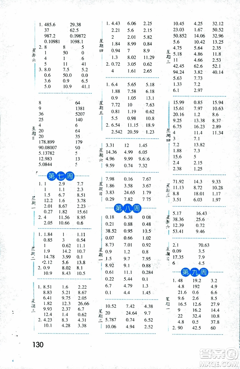 2018年口算達人數(shù)學五年級上冊江蘇國際版參考答案