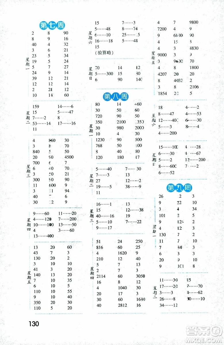 經(jīng)綸學(xué)典2018年口算達(dá)人四年級上冊數(shù)學(xué)江蘇國標(biāo)參考答案