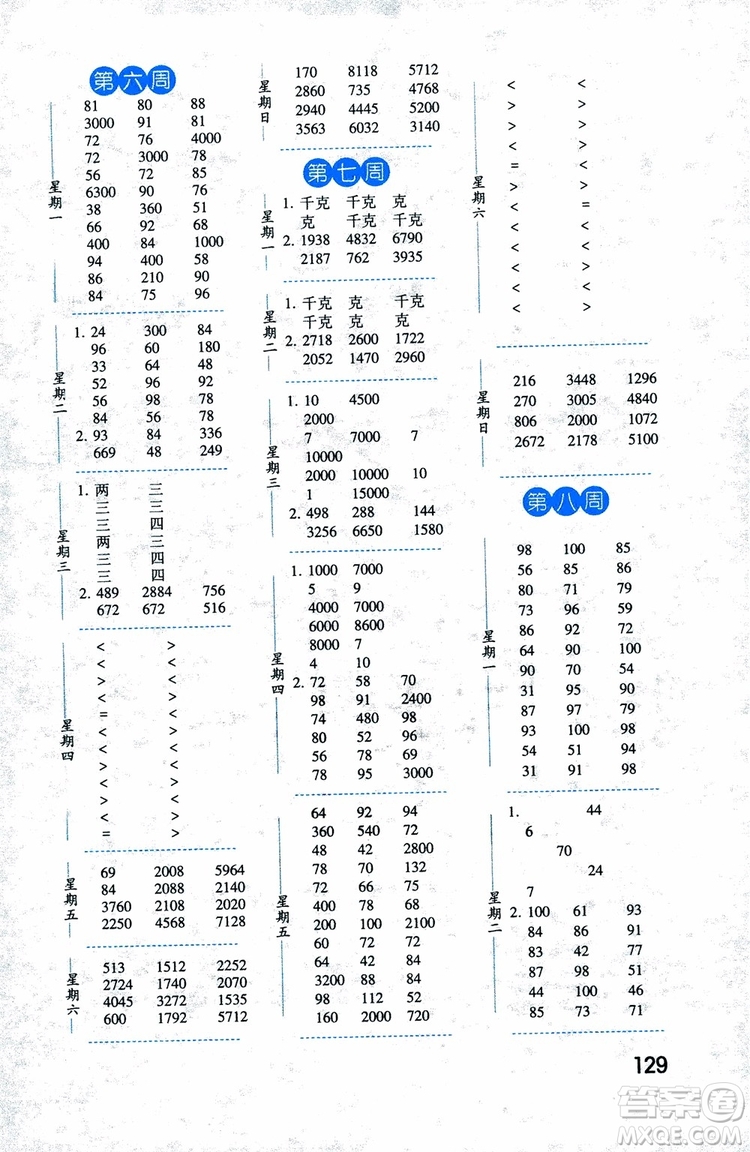 2018秋經(jīng)綸學典口算達人三年級數(shù)學上冊江蘇國際參考答案