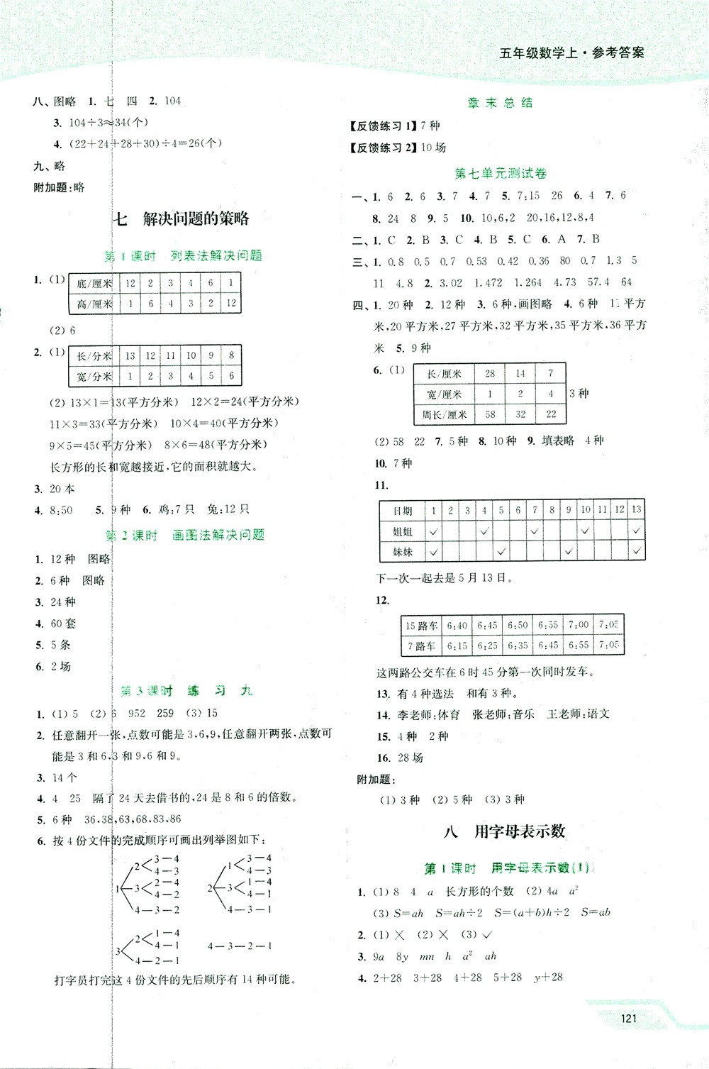 開文教育2018年南通小題課時(shí)作業(yè)本五年級(jí)數(shù)學(xué)上江蘇版參考答案