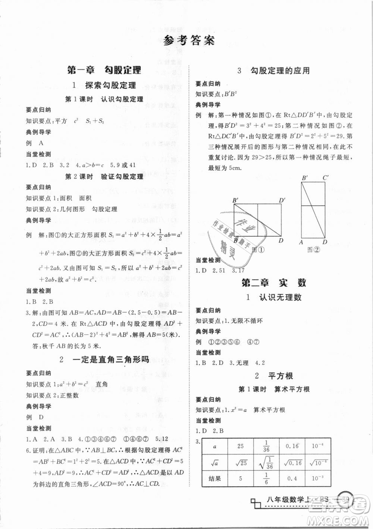 BS優(yōu)翼叢書2018北師大版學(xué)練優(yōu)核心素養(yǎng)提升訓(xùn)練數(shù)學(xué)八年級上冊答案