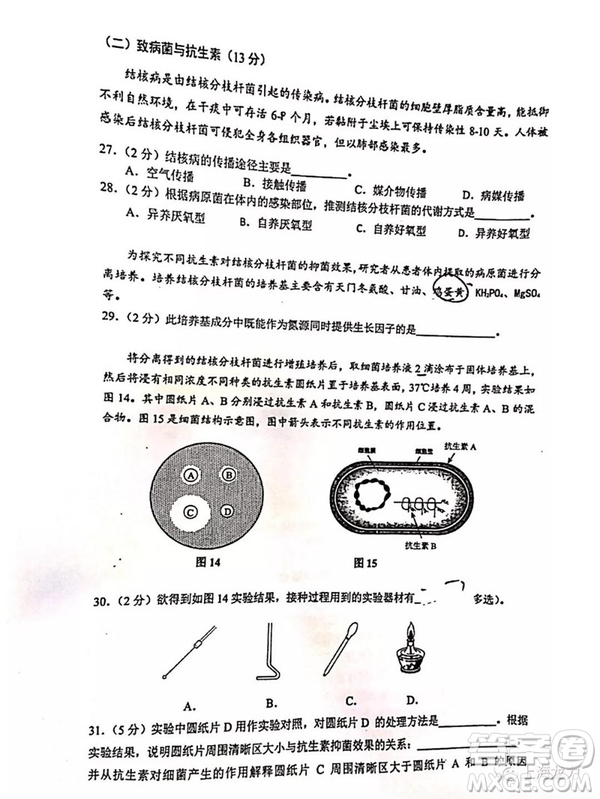 2019屆上海虹口高三一模生命科學(xué)試卷答案