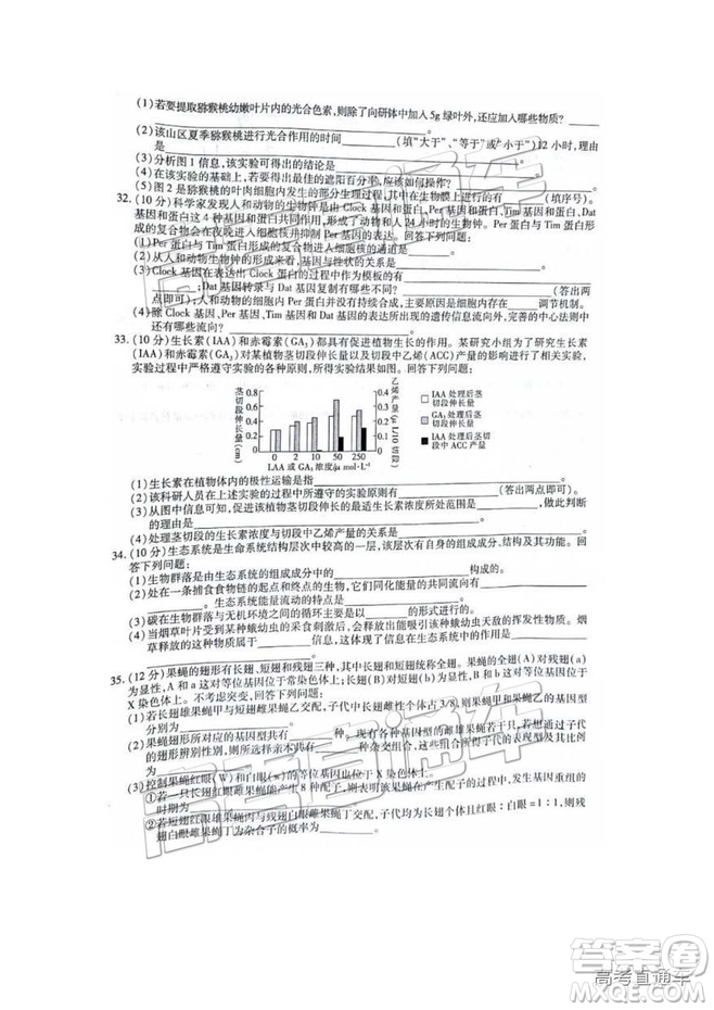 江西名校學(xué)術(shù)聯(lián)盟2019屆高三年級教學(xué)質(zhì)量檢測考試（二）理綜試題及參考答案