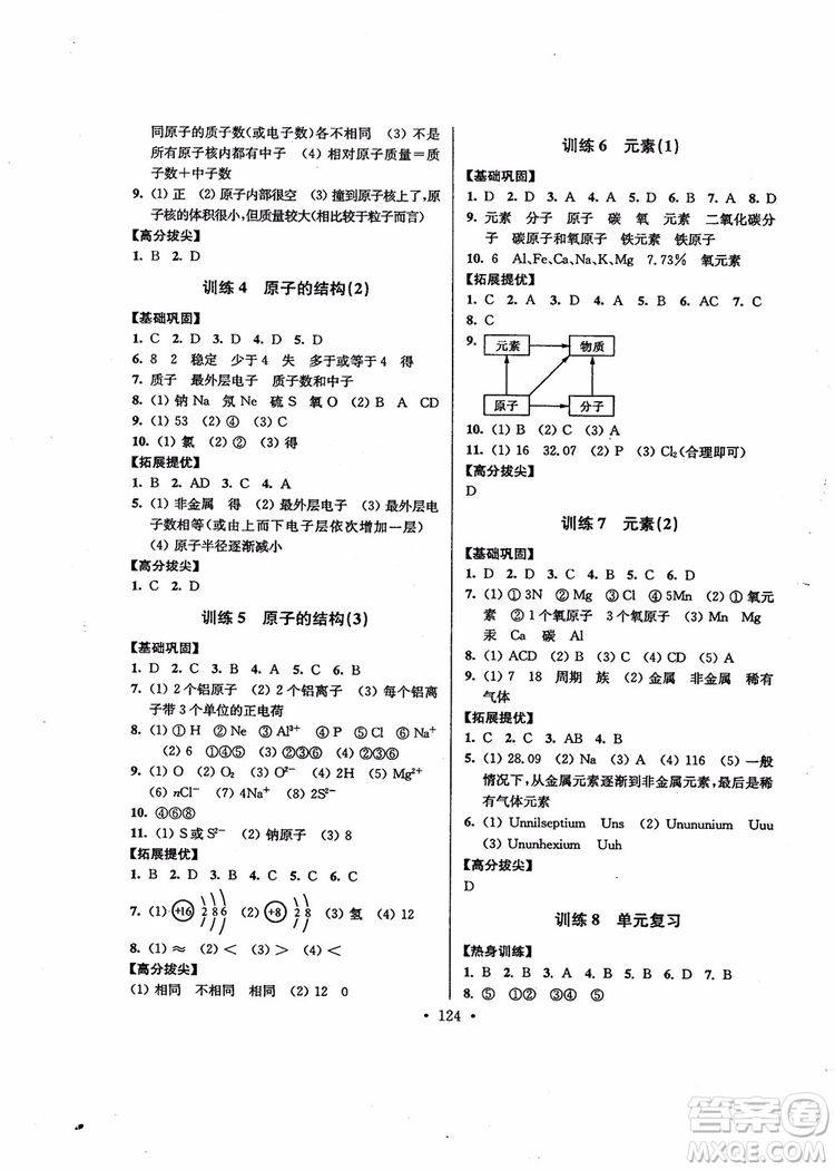 超能學(xué)典2018版高分拔尖提優(yōu)訓(xùn)練初中九年級(jí)化學(xué)上冊(cè)新課標(biāo)全國(guó)版參考答案